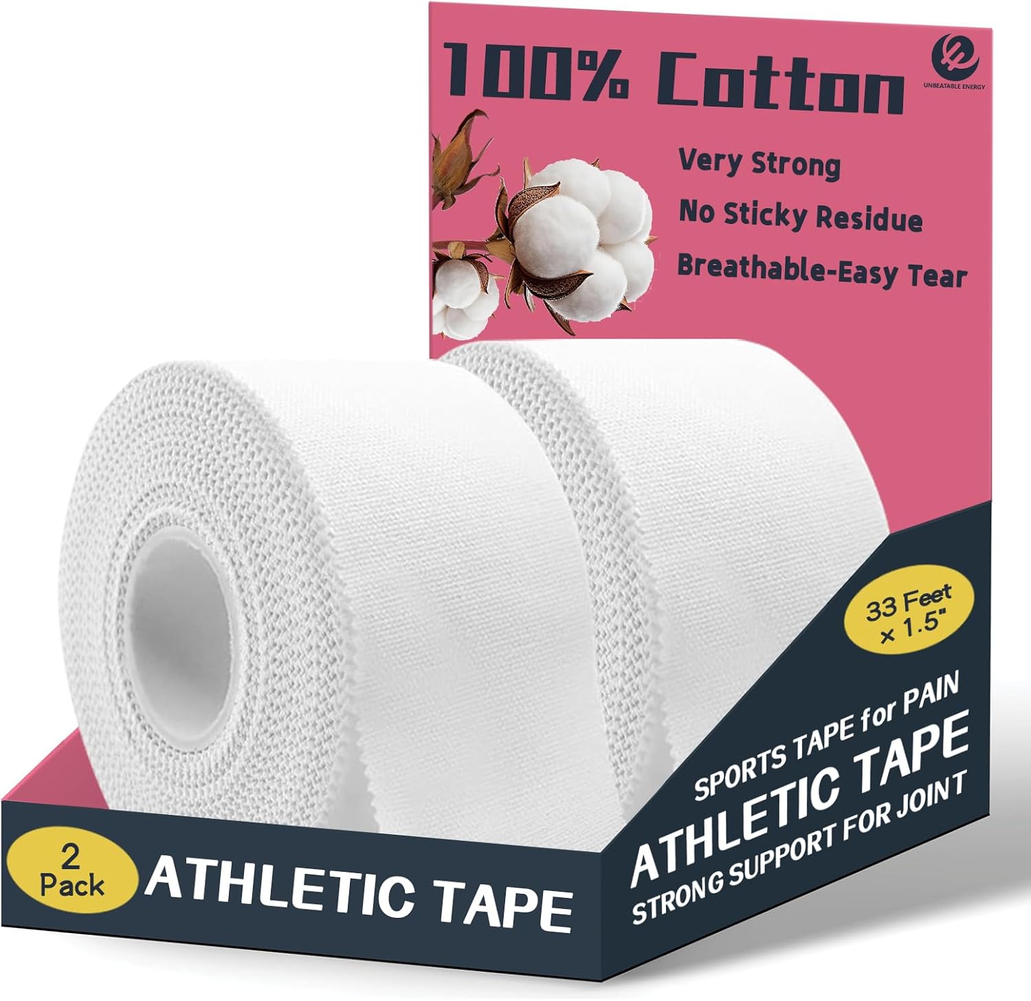 Strong Breathable White Athletic Tape, Easy Tear No Sticky Residue for