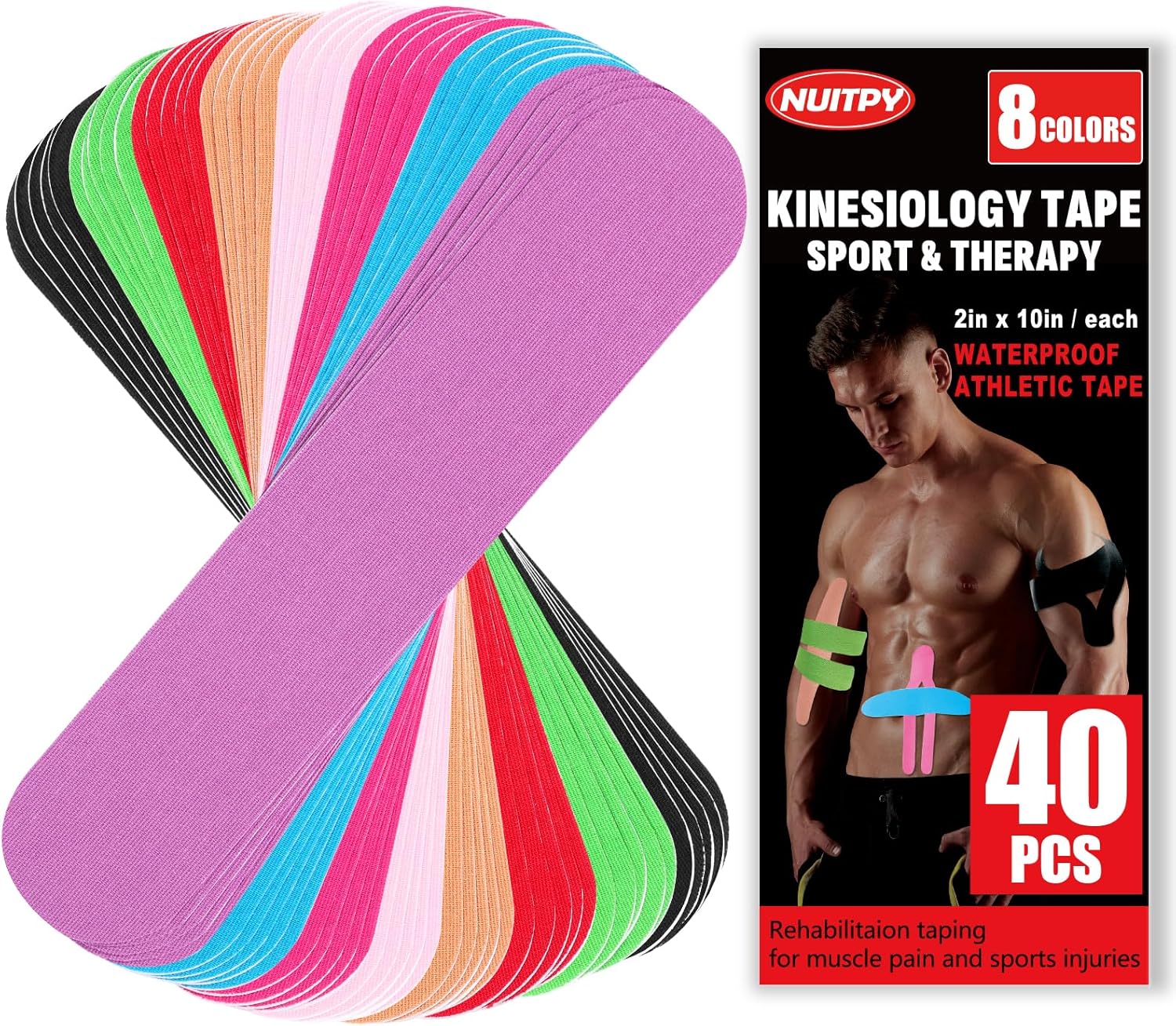 40PCS Precut Kinesiology Tape, 8 Colors 2