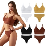 4Pcs Sport Bra and Panty Sets for Women Plus Size Cami Bralettes for Women Camisole Seamless Bra Tank Top Sport Bra with Panties for Women Girls
