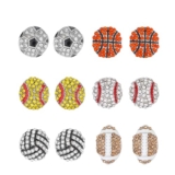 Dreuyet 6 Pair Sport Ball Stud Earrings Rhinestone Crystal Baseball Basketball Volleyball Football Rugby Shiny Sport Earrings for Women Sport Fans (6pairs Sport Earrings)