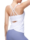 MotoRun Workout Tank Tops Activewear Built in Bra Strappy Yoga Tops Athletic Open Back Shirts Activewear for Women White Small